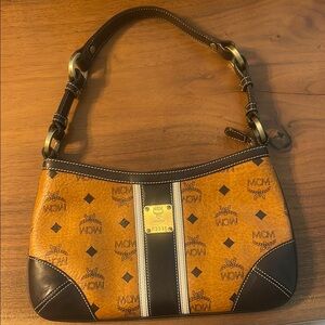 MCM Tan and Black Shoulder Bag with Iconic Design